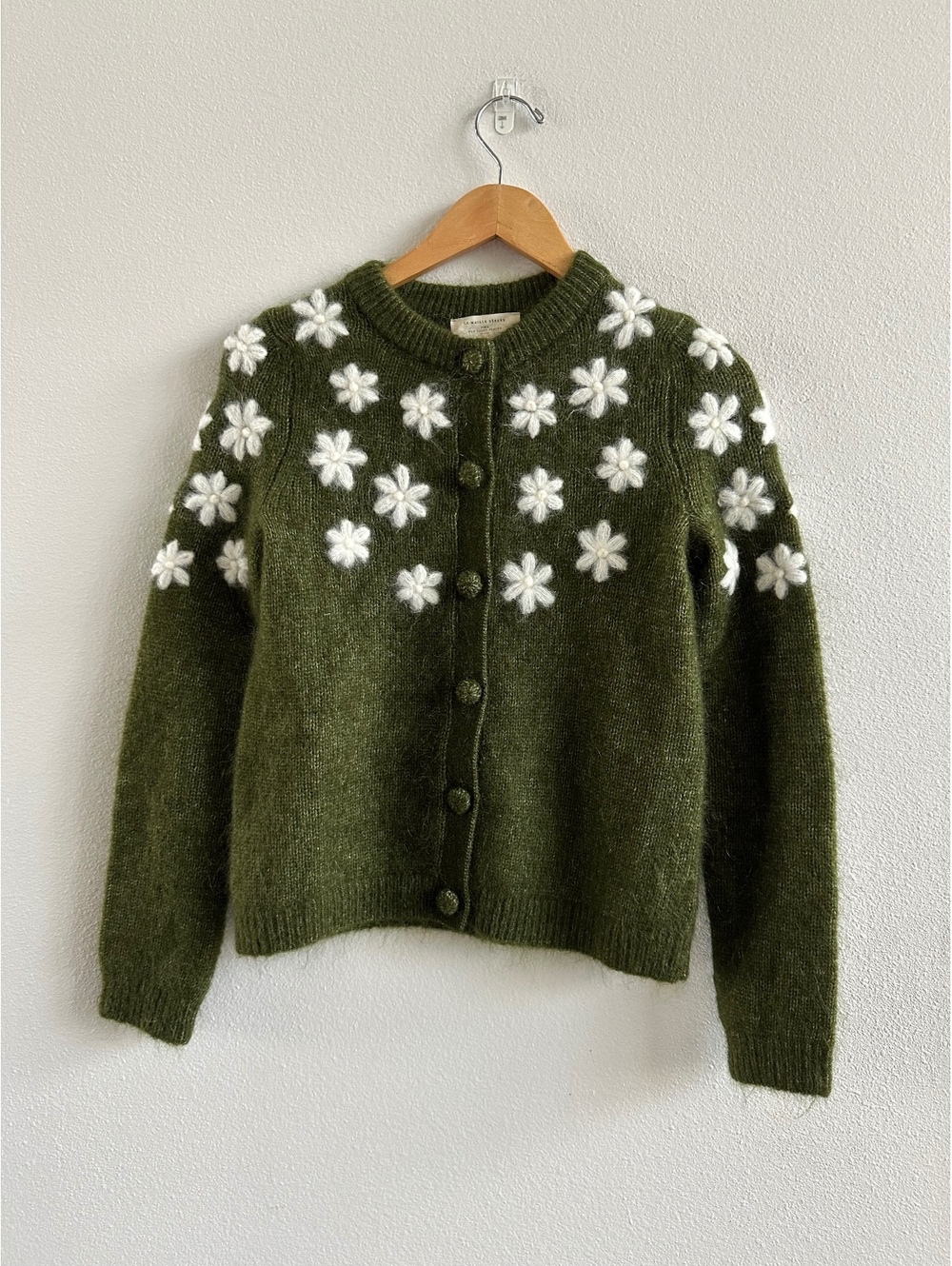 Sezane Paris NWT La Maille Ecru Andrew Floral Mohair Wool Cardigan Size XXS